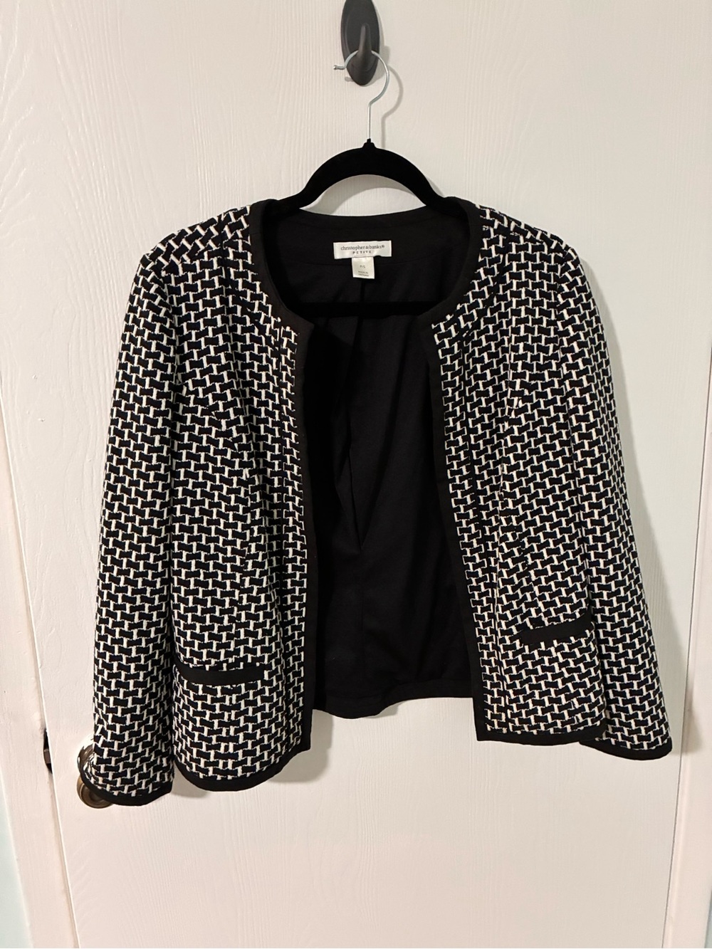 Christopher Banks Women's Black & White Patterned Open Front Jacket